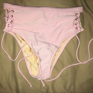 LA Hearts Ribbed Highwaisted Pink Bikini Bottom